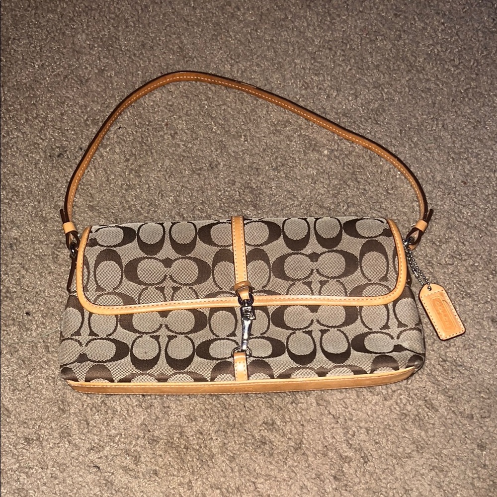 Coach Brown and Tan Monogram Shoulder Bag